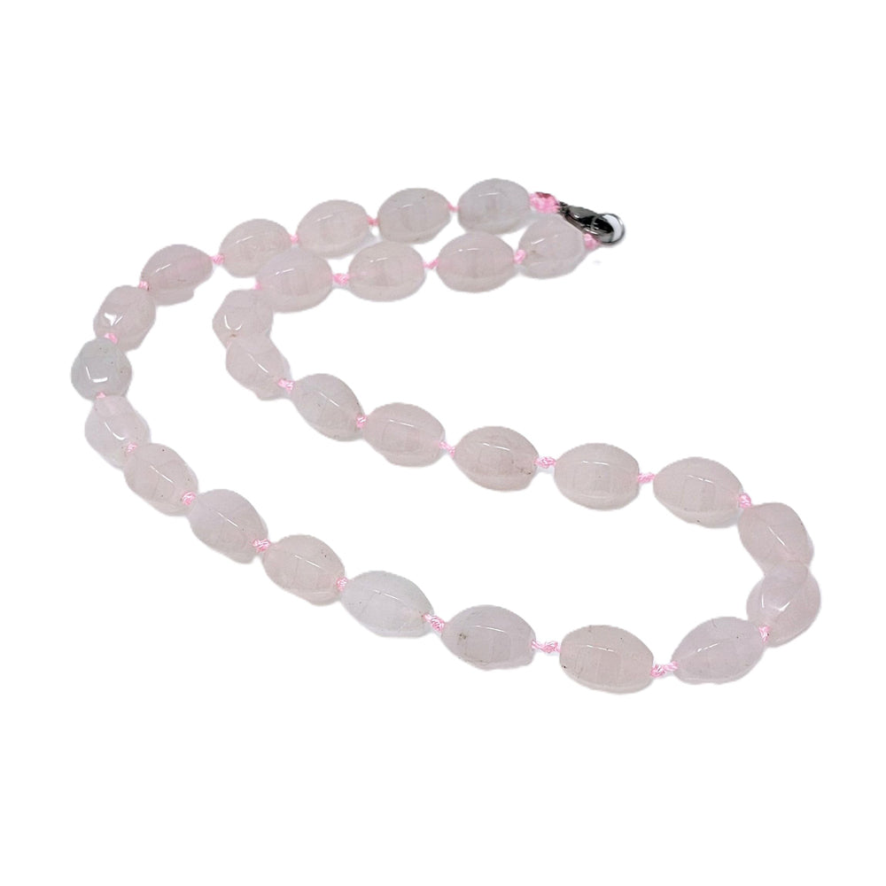 Pink Rose Quartz 10x14mm Gemstone Beaded Necklace