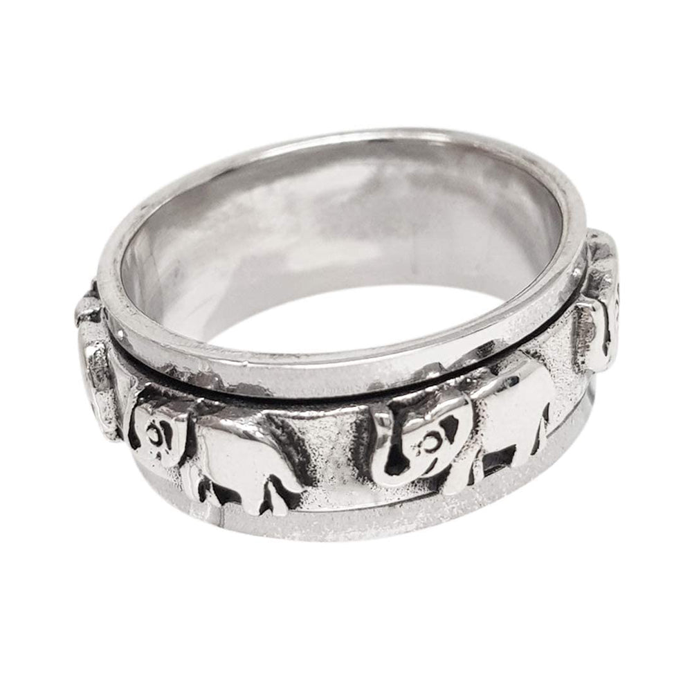 Men's Women's Elephant Spinner Ring 8mm Solid 925 Sterling Silver Stress Relief Ring with Elephant Design