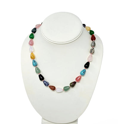 Multicolor Round Teardrop Gemstone Necklace