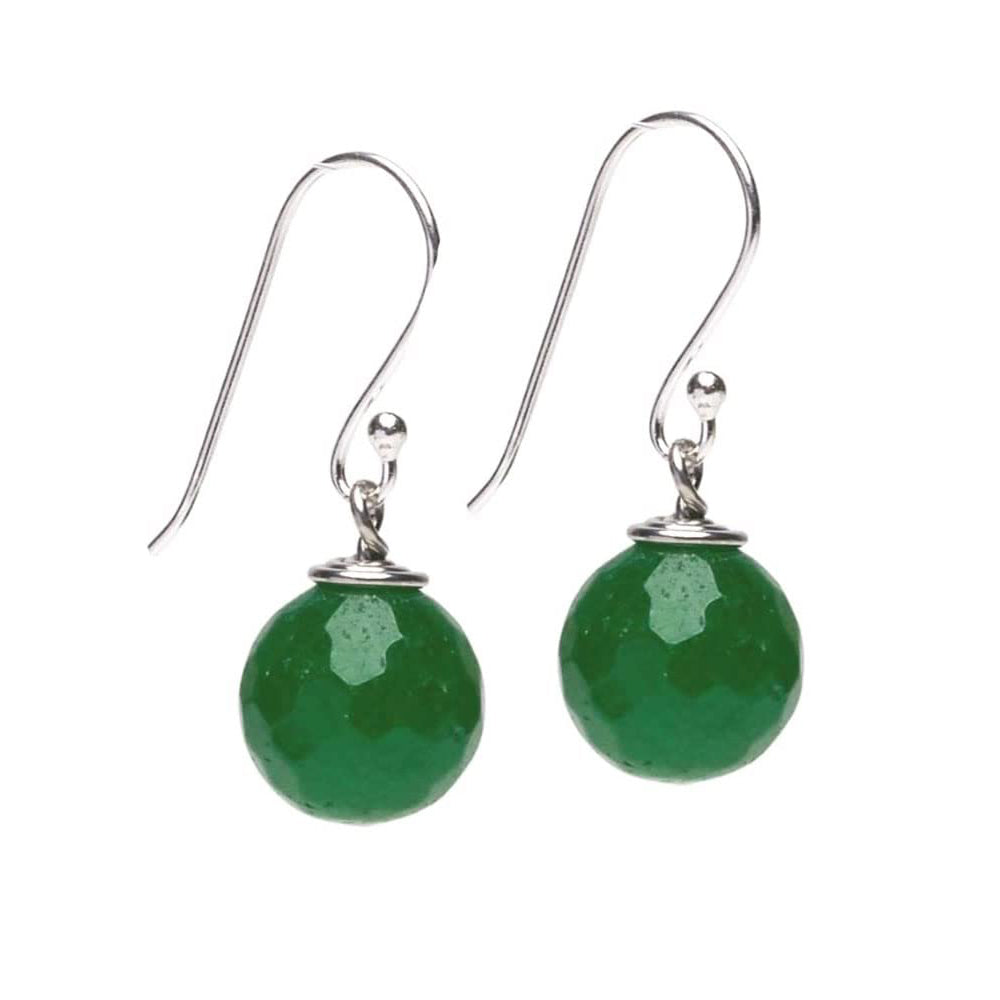 Green agate 12mm Faceted Bead Gemstone Dangle Drop Earrings