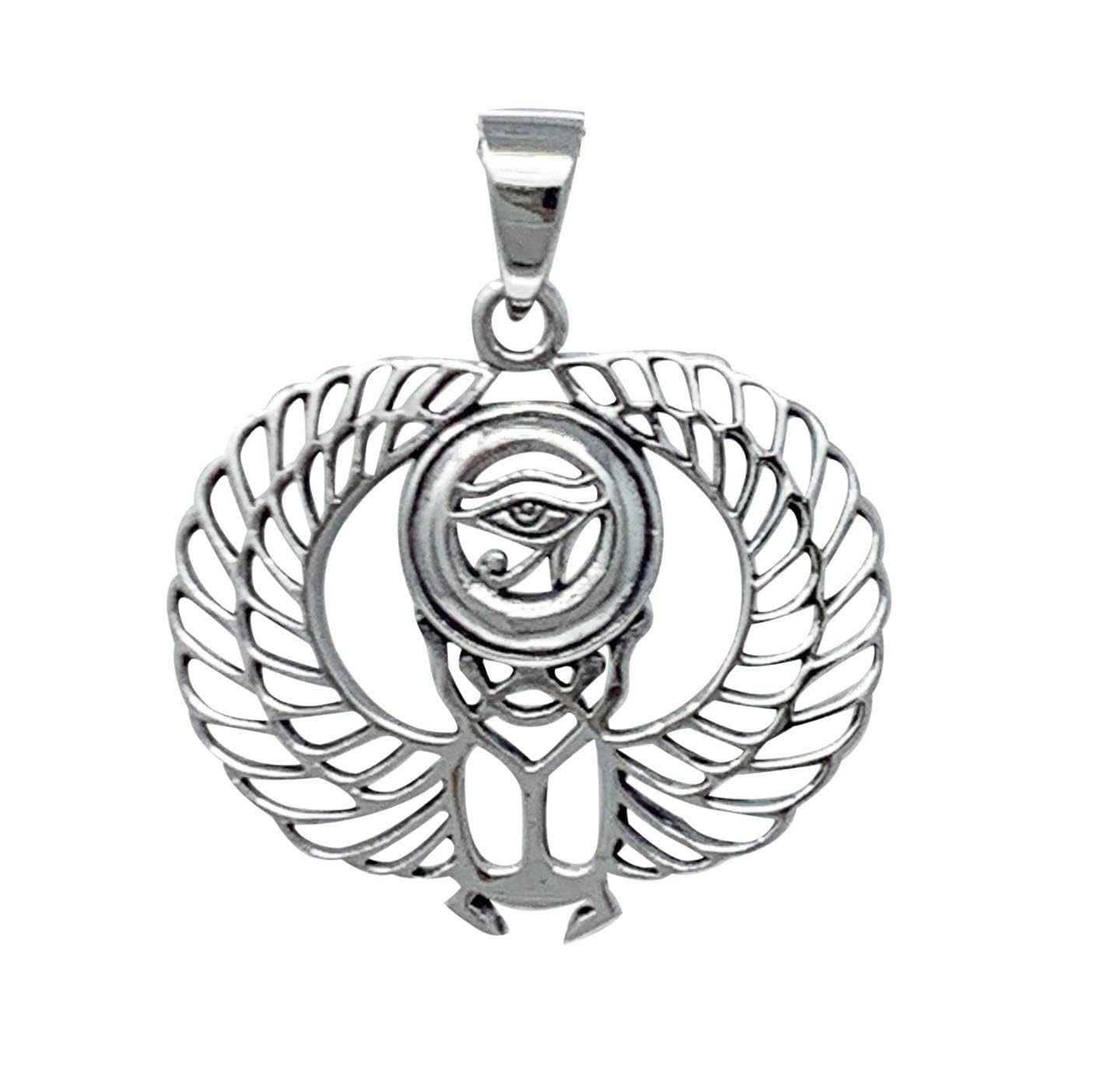 Egyptian Scarab Eye of Ra Sterling Silver Pendant