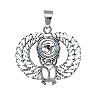 Egyptian Scarab Eye of Ra Sterling Silver Pendant