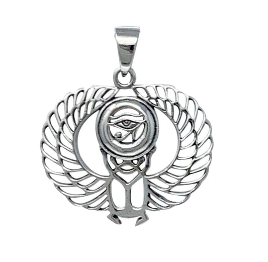 Egyptian Scarab Eye of Ra Sterling Silver Pendant