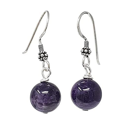 Women's Gemstone Earrings | 12mm Beads with Sterling Silver Dangle Design