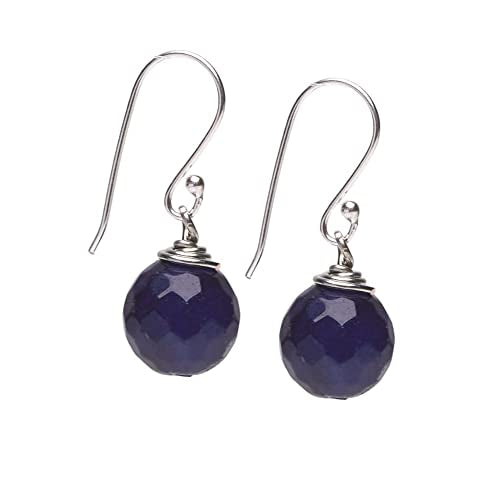 Deep Blue 12mm Faceted Bead Gemstone Dangle Drop Earrings