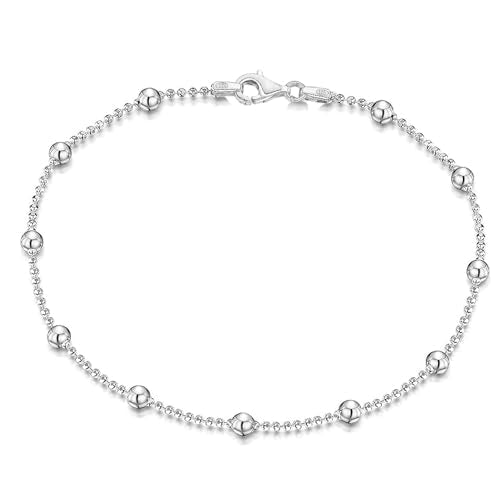 925 sterling silver ball beaded chain bracelet