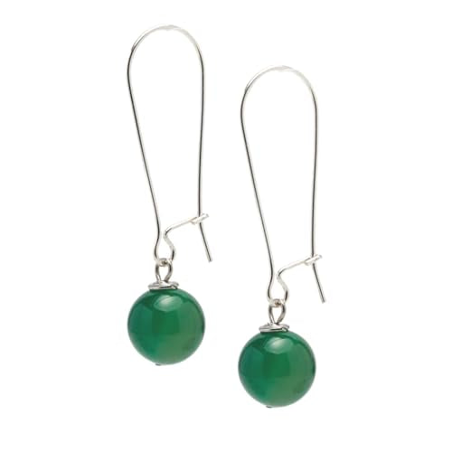 Long Dangle Drop Earrings | Handmade Natural Gemstone Ball Beaded Sterling Silver Earrings for Women