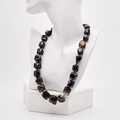Women's Natural Gemstone Necklace | Chunky 14-18mm Faceted Black Agate Beads - Gift Boxed
