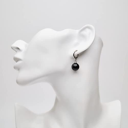 Blsck Agate 12mm Gemstone Bead Leverback Earrings on Stand
