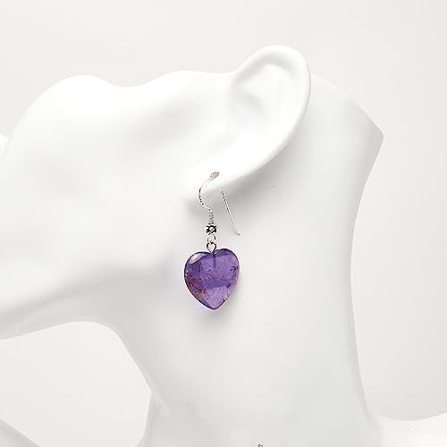 Heart-Shaped Gemstone Earrings | Handmade Sterling Silver Dangle Drop earrings - Jewelry for Women