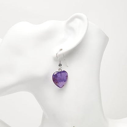 Heart-Shaped Gemstone Earrings | Handmade Sterling Silver Dangle Drop earrings - Jewelry for Women