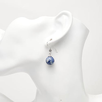 Women's Gemstone Earrings | 12mm Beads with Sterling Silver Dangle Design