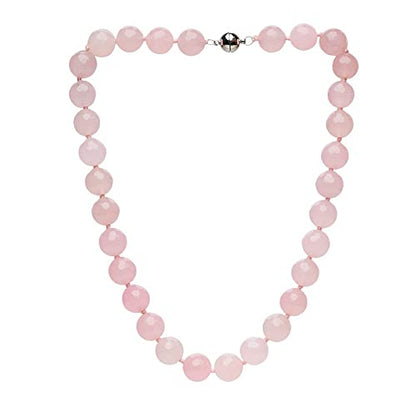 Rose Quartz 12mm Gemstone Necklace on white Background