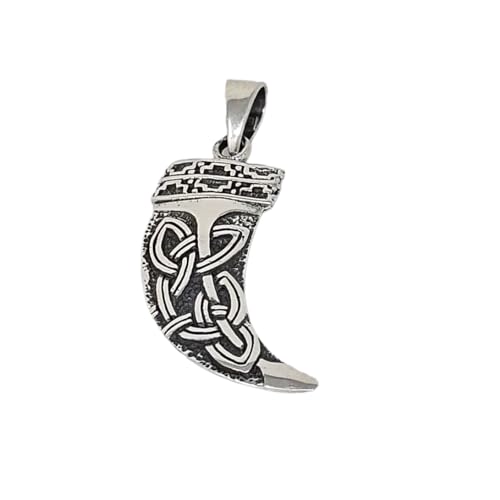 925 sterling silver viking horn pendant on white background