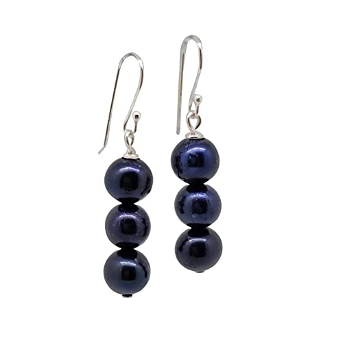 Women's Handmade Gemstone Triple Bead Earrings | Sterling Silver Drop Earrings with Elegant Design | Ideal Gift for Women