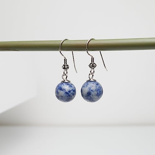 Women's Gemstone Earrings | 12mm Beads with Sterling Silver Dangle Design