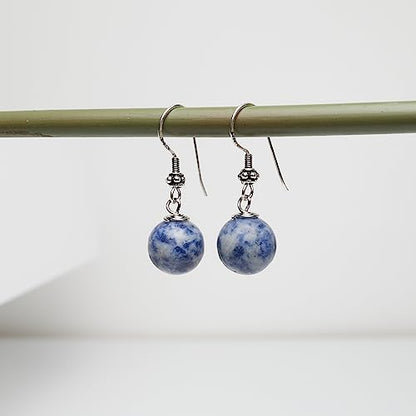 Women's Gemstone Earrings | 12mm Beads with Sterling Silver Dangle Design