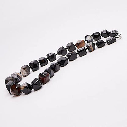 Women's Natural Gemstone Necklace | Chunky 14-18mm Faceted Black Agate Beads - Gift Boxed