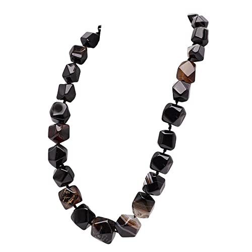 Women's Natural Gemstone Necklace | Chunky 14-18mm Faceted Black Agate Beads - Gift Boxed