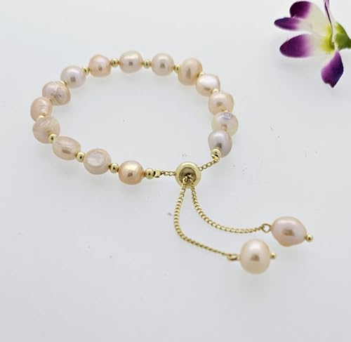 Handmade Womens 6-7mm Freshwater Pearl Bracelet | White Real Pearl Beaded Bracelet for Ladies Girls - Adjustable 5cm Extender