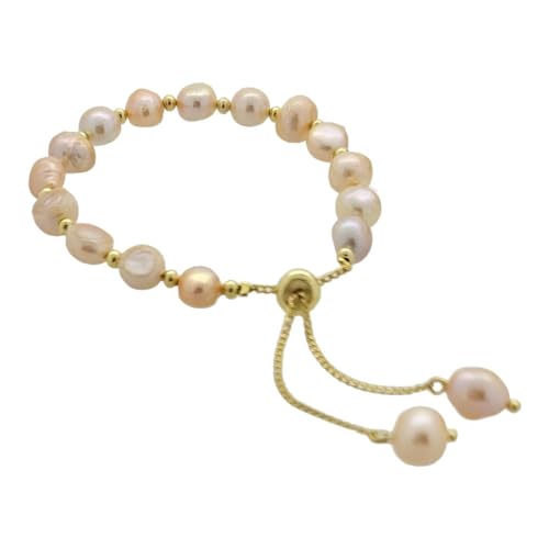 Handmade Womens 6-7mm Freshwater Pearl Bracelet | White Real Pearl Beaded Bracelet for Ladies Girls - Adjustable 5cm Extender