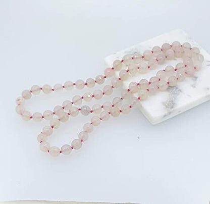 Rose Quartz 10mm Gemstone Beaded Necklace 35 inch long