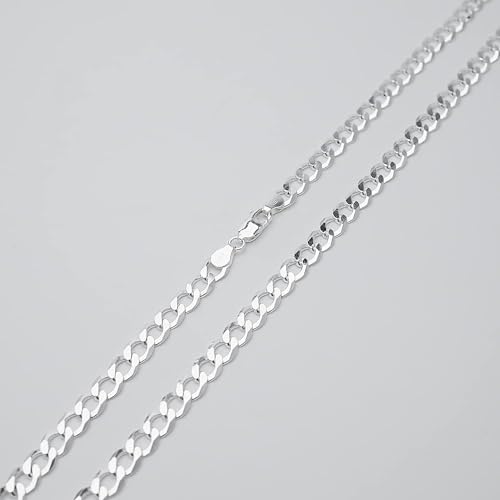 Men's Solid 925 Sterling Silver Chain Necklace | 6.2mm Curb Chain Available in Lengths 40cm to 70cm | High-Quality Italian Silver