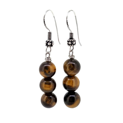 Women's Handmade Gemstone Triple Bead Earrings | Sterling Silver Drop Earrings with Elegant Design | Ideal Gift for Women