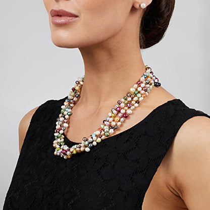 Women's Pearl Necklace | Multicolor Four-Strand Freshwater Pearl Twisted Design