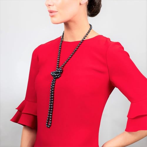 Black 8-9mm Pearl 120cm Long Necklace Knotted