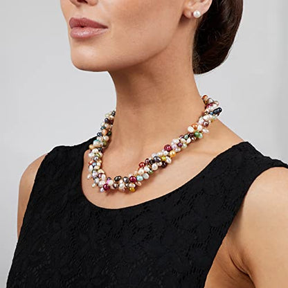 Women's Pearl Necklace | Multicolor Four-Strand Freshwater Pearl Twisted Design