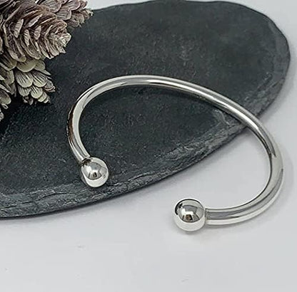 ball ended torque bangle bracelet 925 sterling silver