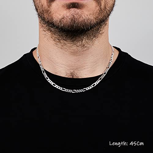 Unisex Chain Necklace | 4.8mm Diamond-Cut Figaro Links in 925 Sterling Silver - 18"