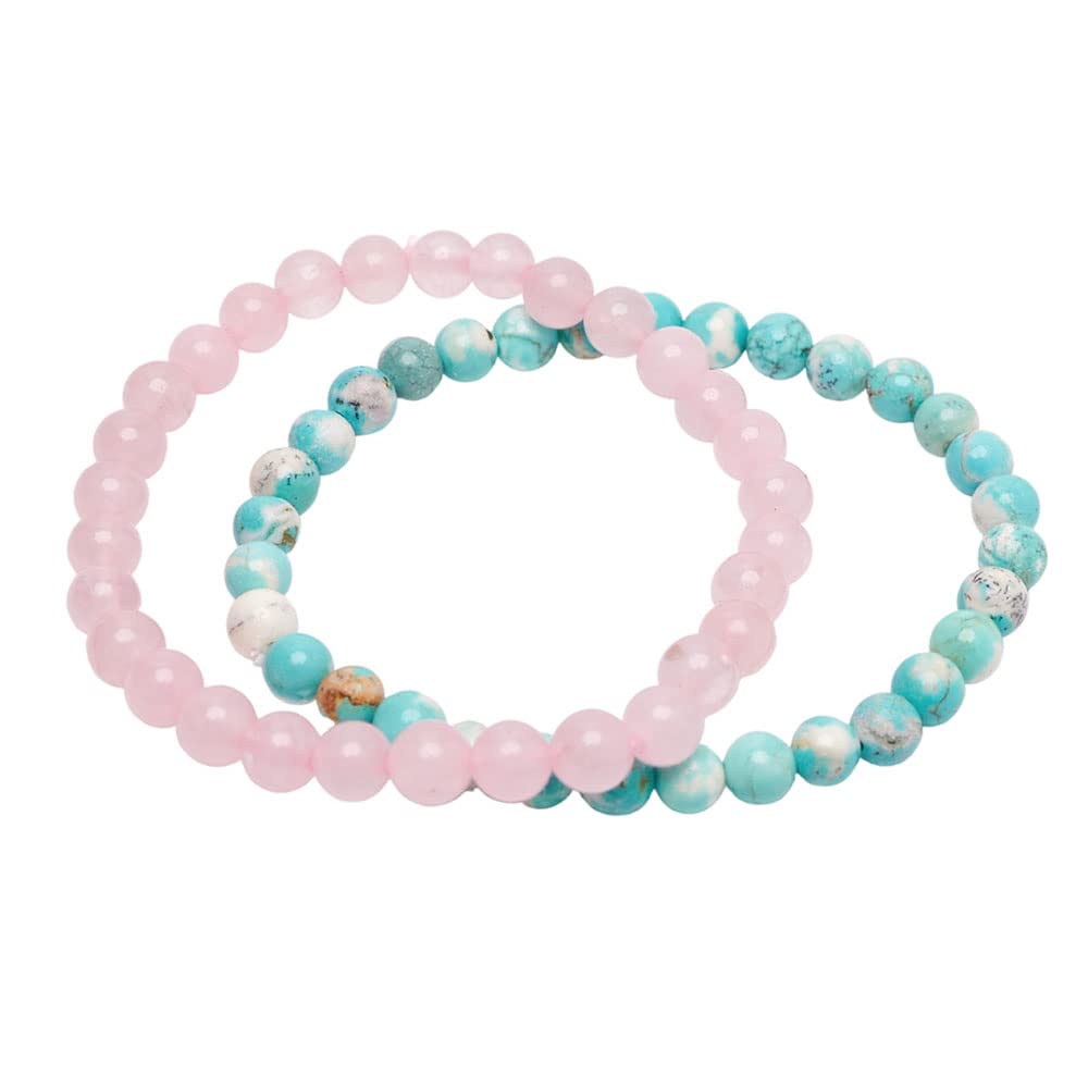 Rose Quartz and Blue Turquoise 6mm Stretchy Gemstone Bracelets