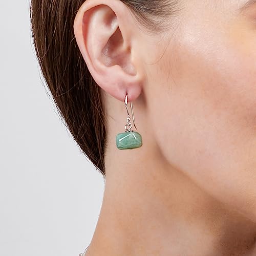 Unique Shape Green Aventurine Gemstone Drop Earrings on Female Model