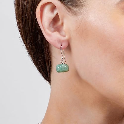 Unique Shape Green Aventurine Gemstone Drop Earrings on Female Model