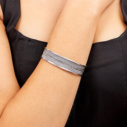 925 Sterling Silver Braided Cuff Bangle on Female Model