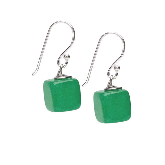 Green Aventurine Cube Shape Gemstone Dangle Drop Earrings