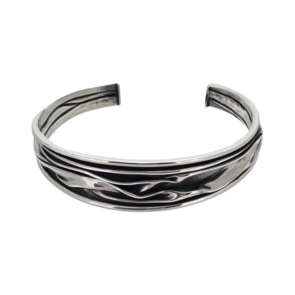 15mm Tapered Crushed Design 925 Sterling Silver Bangle