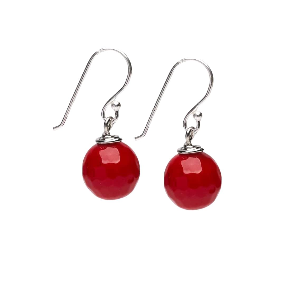 Red agate 12mm Faceted Bead Gemstone Dangle Drop Earrings