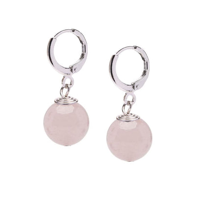 Rose Quartz 12mm Gemstone Bead Leverback Earrings