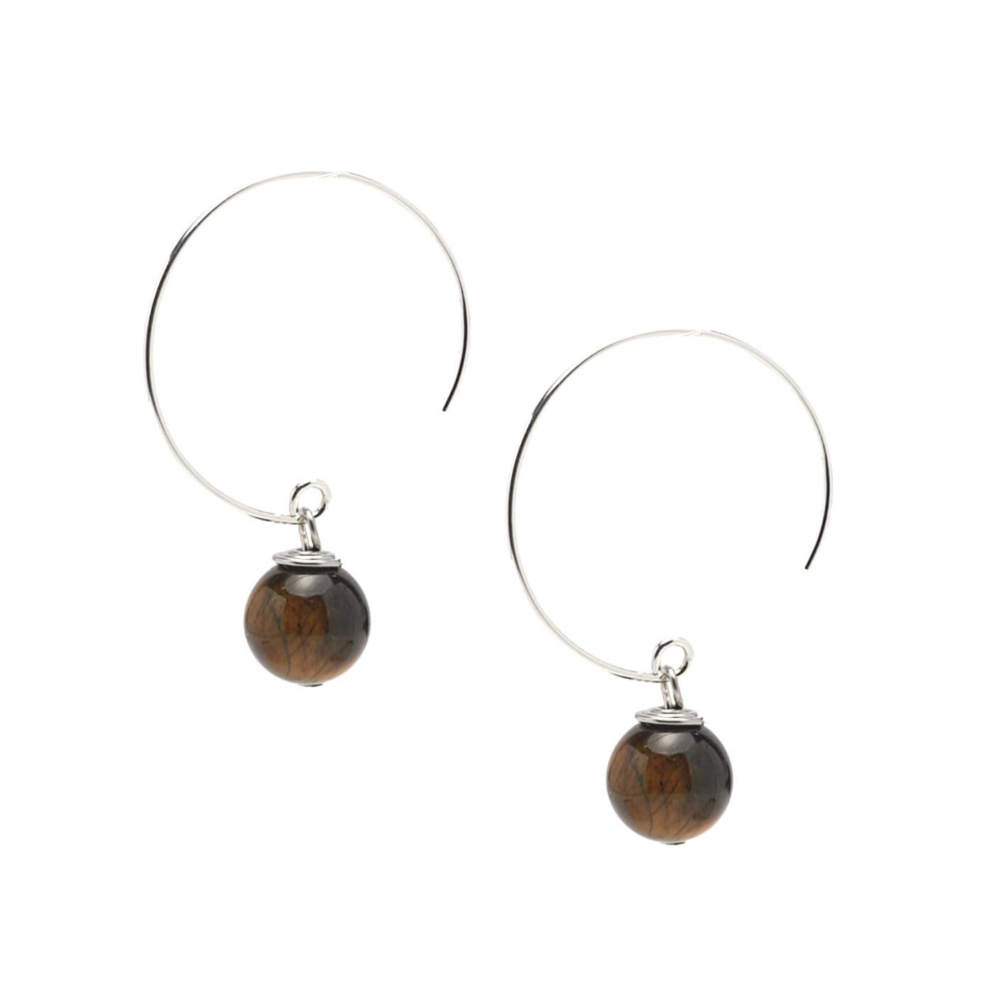 Brown Tiger's Eye 10mm Gemstone Hoop Earrings