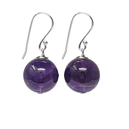 Gemstone Ball Drop Earrings | Handmade 14mm Natural Gemstone Earrings with 925 Sterling Silver Hooks