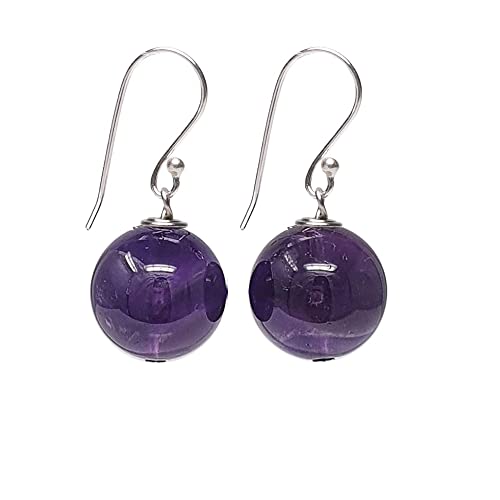Gemstone Ball Drop Earrings | Handmade 14mm Natural Gemstone Earrings with 925 Sterling Silver Hooks