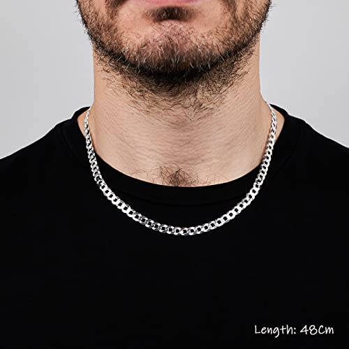 Men's Solid 925 Sterling Silver Chain Necklace | 6.2mm Curb Chain Available in Lengths 40cm to 70cm | High-Quality Italian Silver