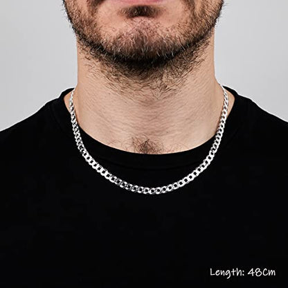 Men's Solid 925 Sterling Silver Chain Necklace | 6.2mm Curb Chain Available in Lengths 40cm to 70cm | High-Quality Italian Silver