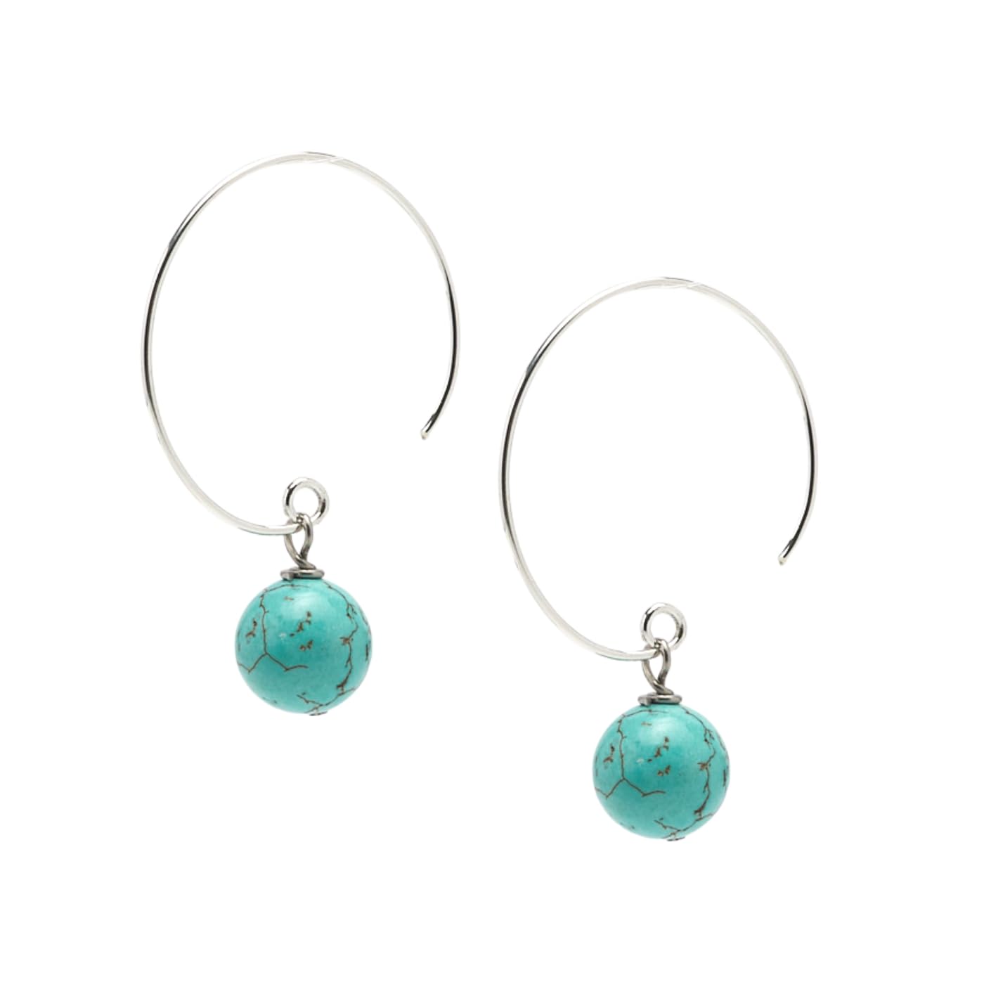 Blue turquoise 10mm Gemstone Hoop Earrings