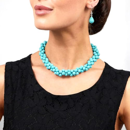 Triple Strand Turquoise Necklace | Handmade Artisan Jewelry with Blue Gemstones for Women