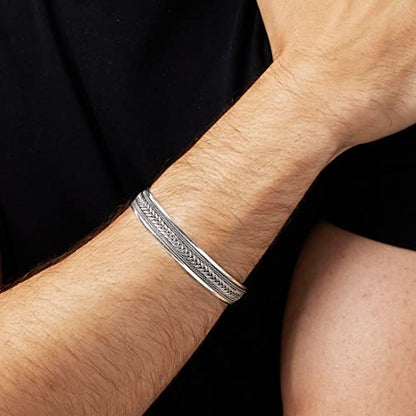 Adjustable Braided Bangle | Solid 925 Sterling Silver Bracelet for Men and Women