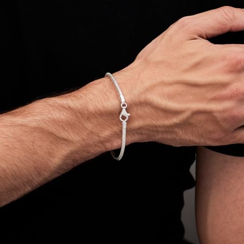 925 Sterling Silver 3.3mm Snake Chain Bracelet on Male Model